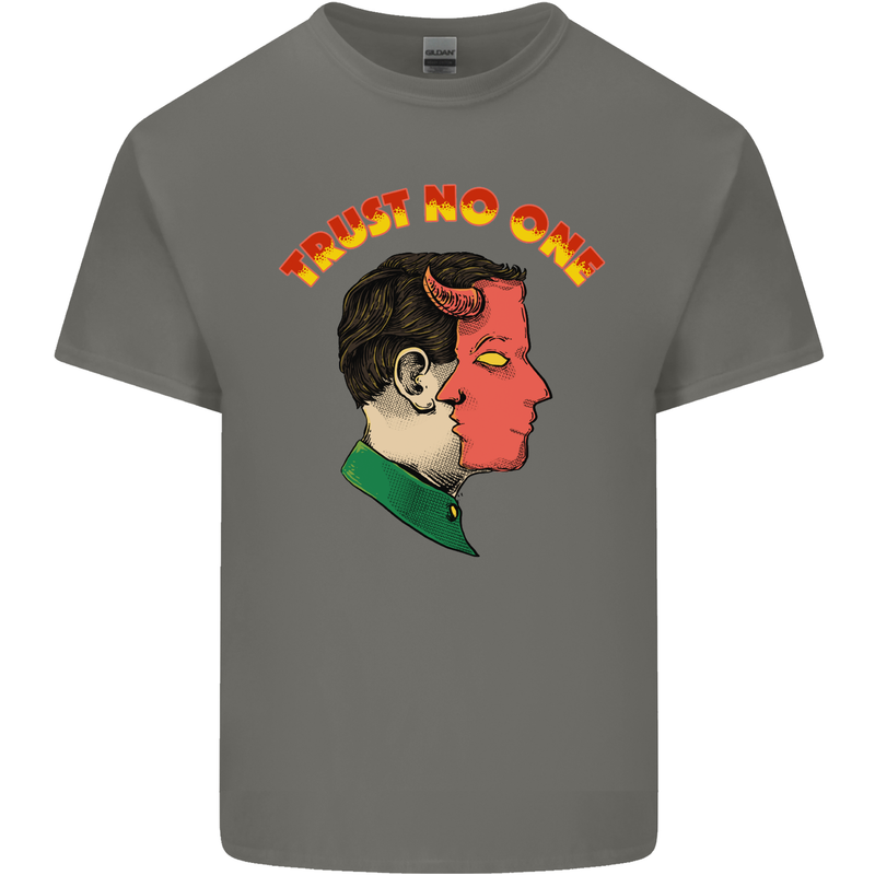 Trust No One Devil Demon 2 Faced Satan Kids T-Shirt Childrens Charcoal