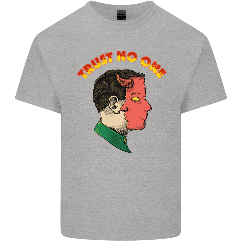 Trust No One Devil Demon 2 Faced Satan Kids T-Shirt Childrens Sports Grey