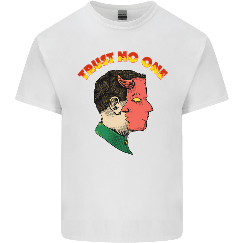 Trust No One Devil Demon 2 Faced Satan Kids T-Shirt Childrens White