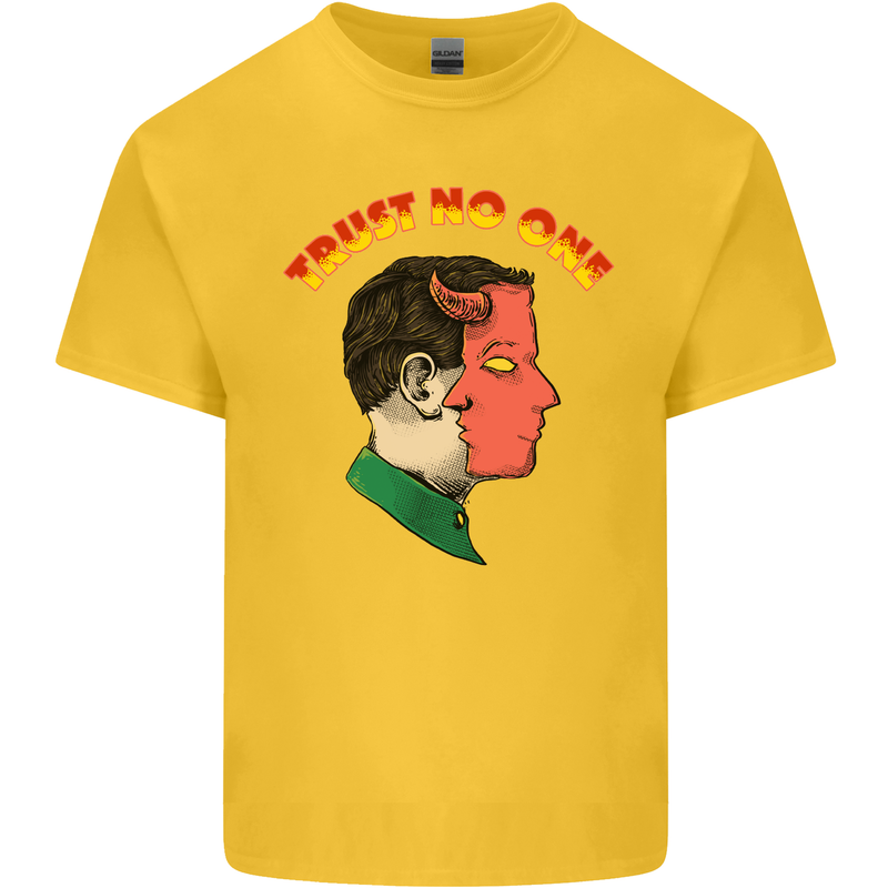 Trust No One Devil Demon 2 Faced Satan Kids T-Shirt Childrens Yellow