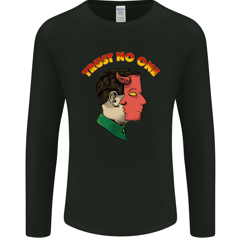 Trust No One Devil Demon 2 Faced Satan Mens Long Sleeve T-Shirt Black