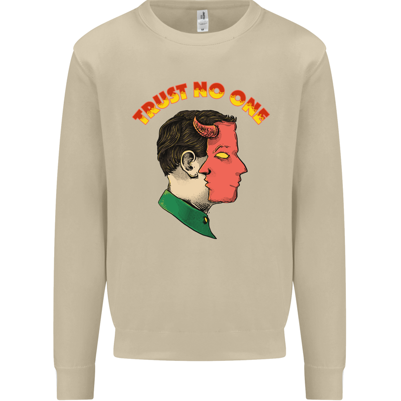 Trust No One Devil Demon 2 Faced Satan Mens Sweatshirt Jumper Sand