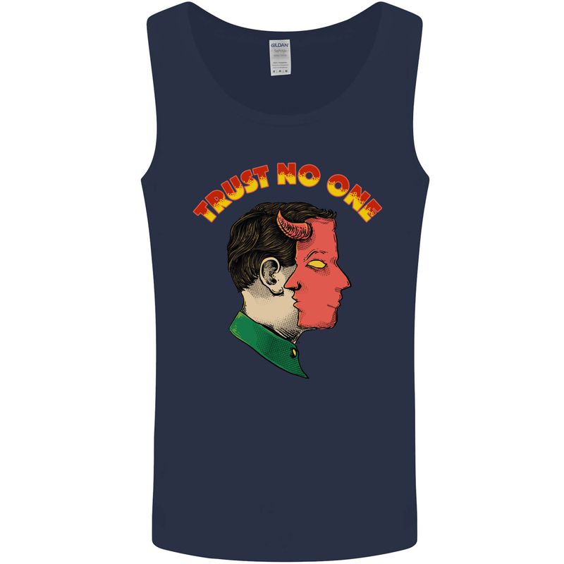 Trust No One Devil Demon 2 Faced Satan Mens Vest Tank Top Navy Blue