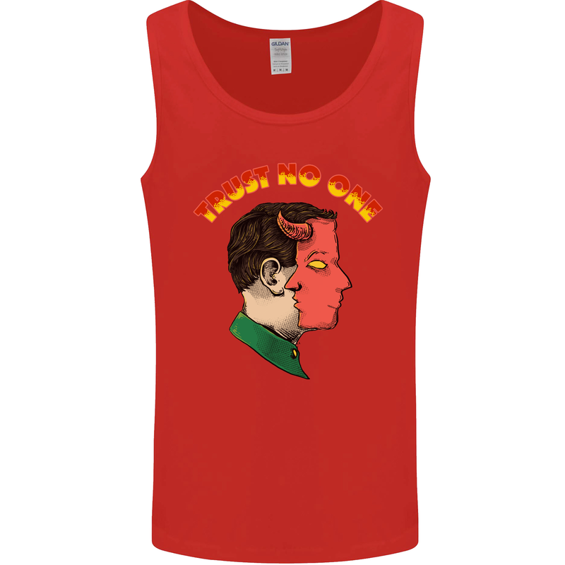 Trust No One Devil Demon 2 Faced Satan Mens Vest Tank Top Red