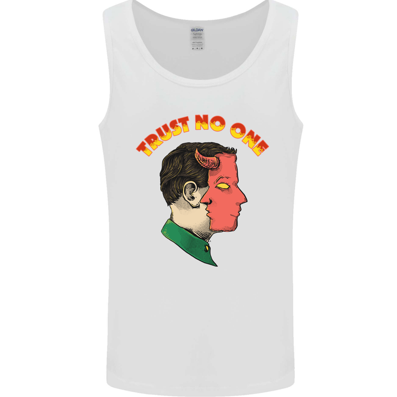 Trust No One Devil Demon 2 Faced Satan Mens Vest Tank Top White