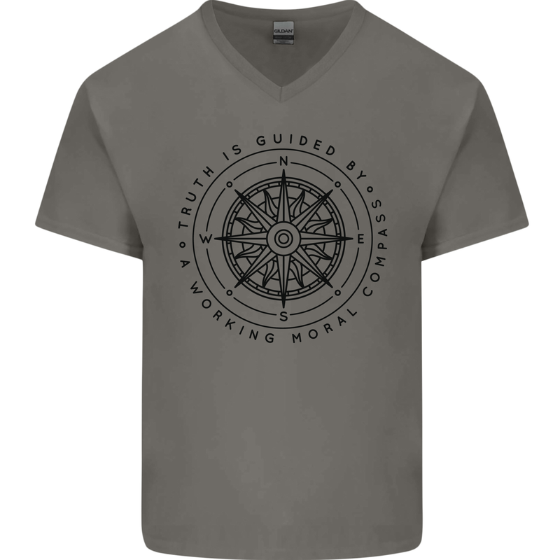 Truth is Guided By a Morale Compass Mens V-Neck Cotton T-Shirt Charcoal