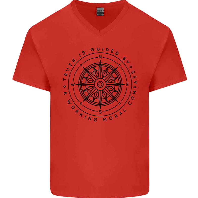 Truth is Guided By a Morale Compass Mens V-Neck Cotton T-Shirt Red