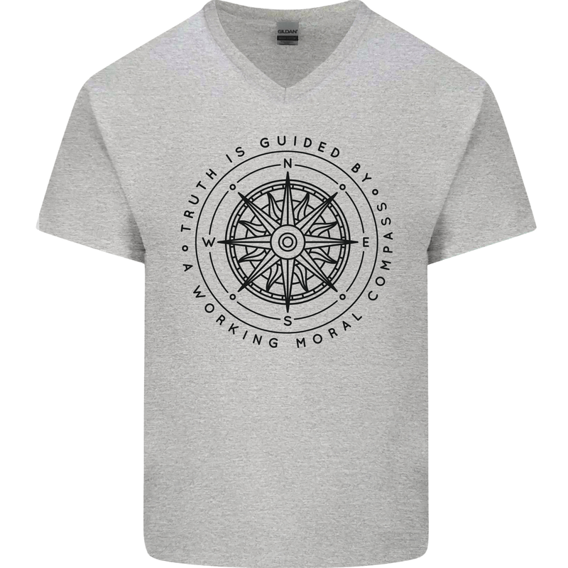 Truth is Guided By a Morale Compass Mens V-Neck Cotton T-Shirt Sports Grey