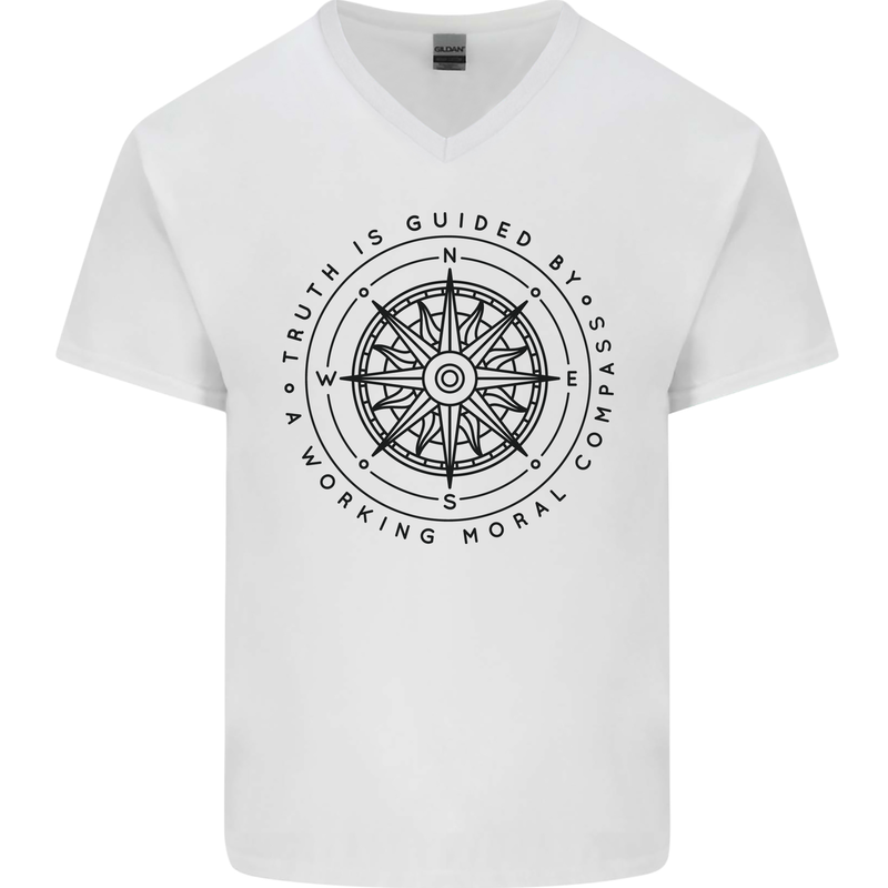 Truth is Guided By a Morale Compass Mens V-Neck Cotton T-Shirt White