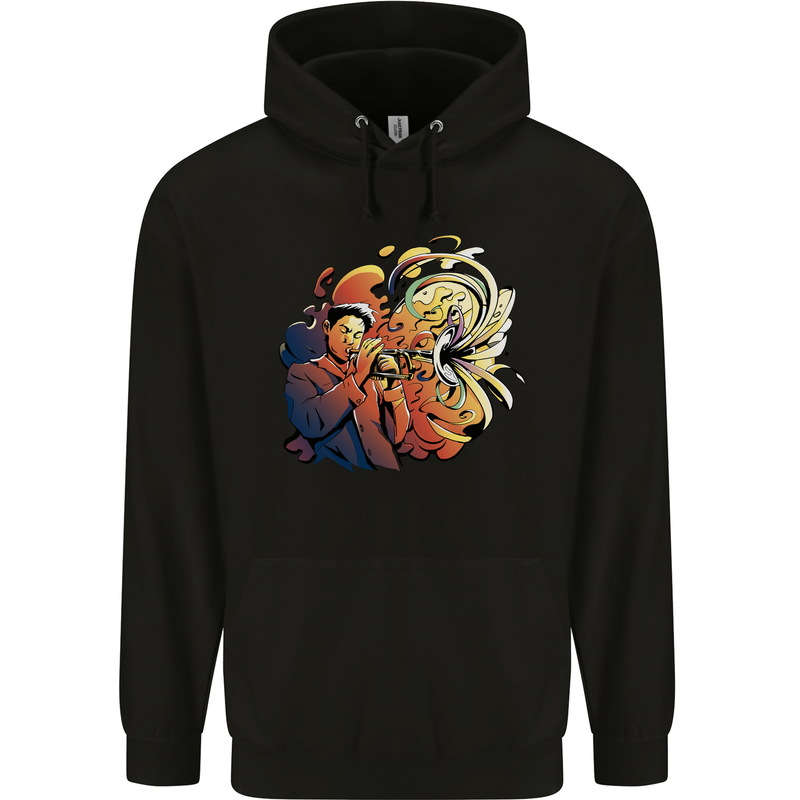 Tumpet Player Jazz Childrens Kids Hoodie Black