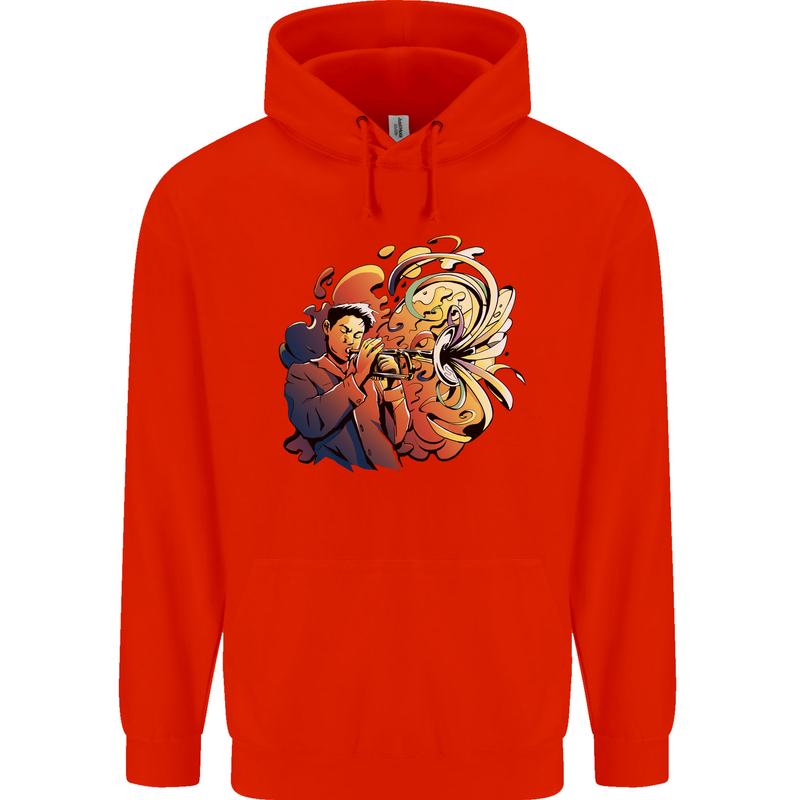 Tumpet Player Jazz Childrens Kids Hoodie Bright Red