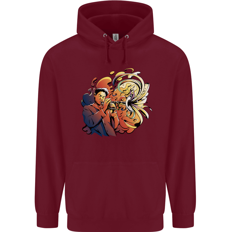 Tumpet Player Jazz Childrens Kids Hoodie Maroon