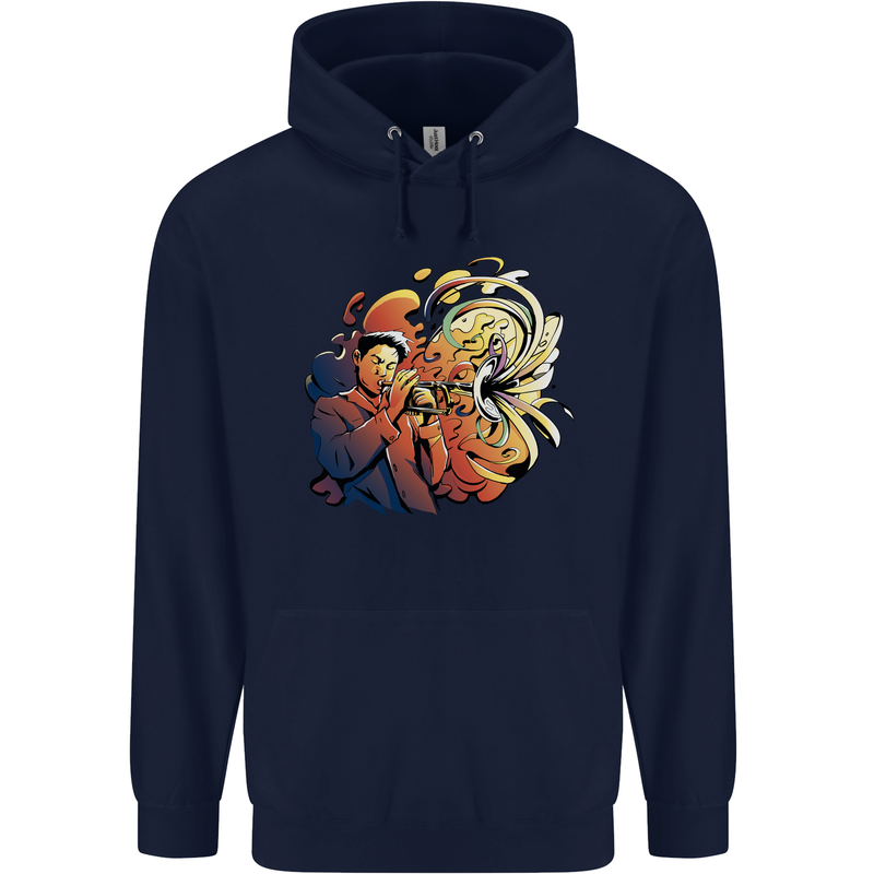 Tumpet Player Jazz Childrens Kids Hoodie Navy Blue