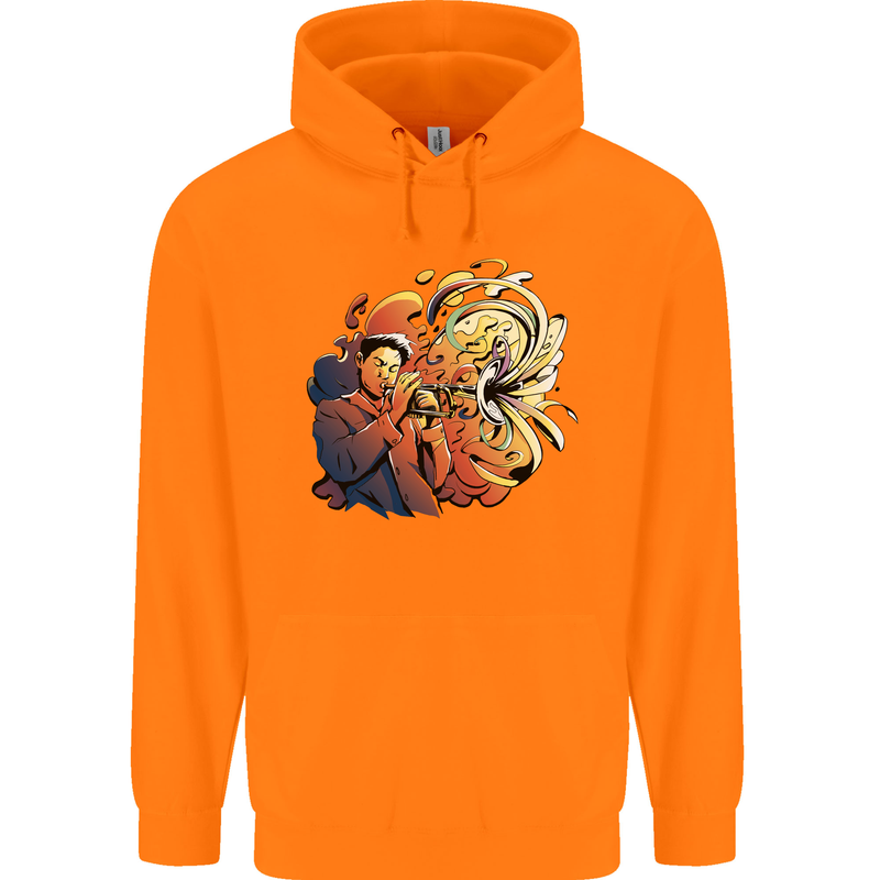 Tumpet Player Jazz Childrens Kids Hoodie Orange