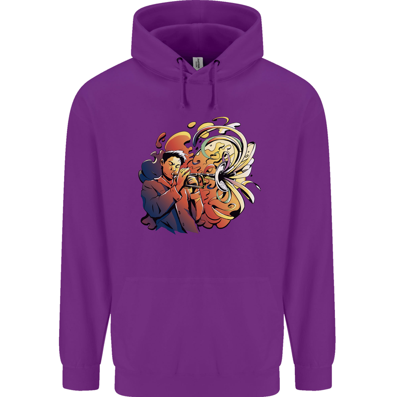 Tumpet Player Jazz Childrens Kids Hoodie Purple