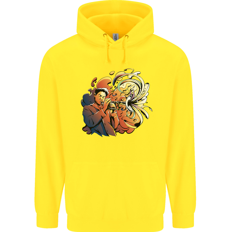 Tumpet Player Jazz Childrens Kids Hoodie Yellow