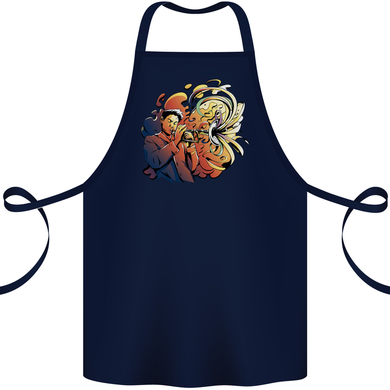 Tumpet Player Jazz Cotton Apron 100% Organic Navy Blue