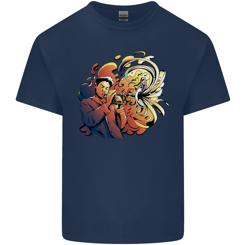 Tumpet Player Jazz Mens Cotton T-Shirt Tee Top Navy Blue