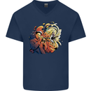 Tumpet Player Jazz Mens V-Neck Cotton T-Shirt Navy Blue