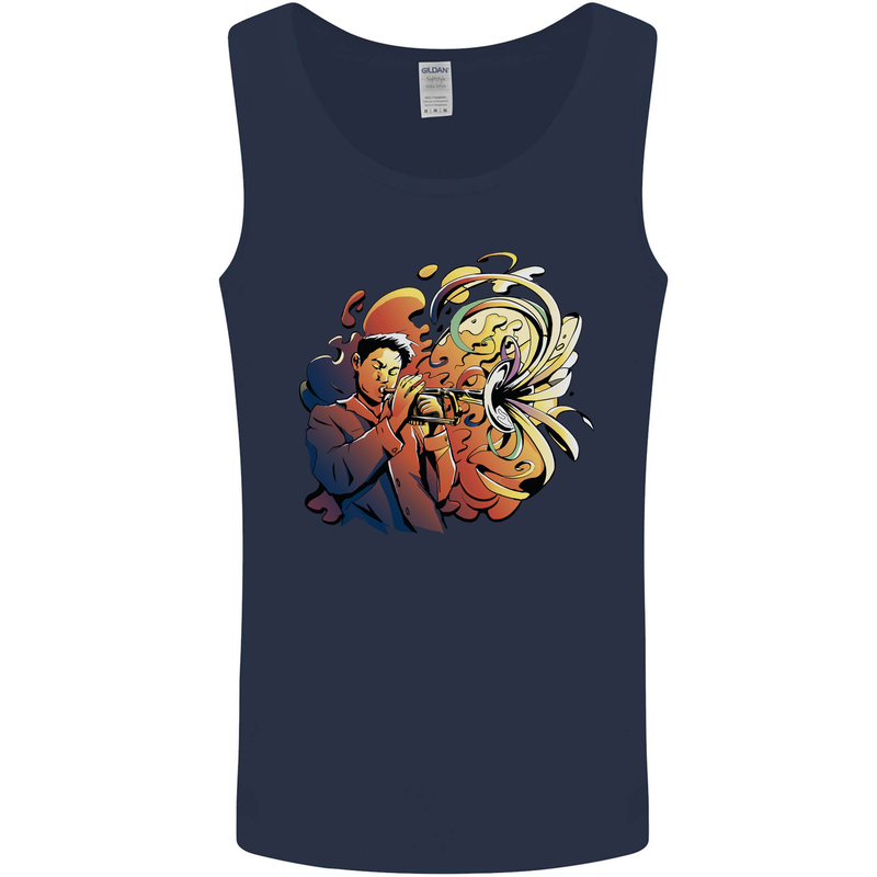 Tumpet Player Jazz Mens Vest Tank Top Navy Blue