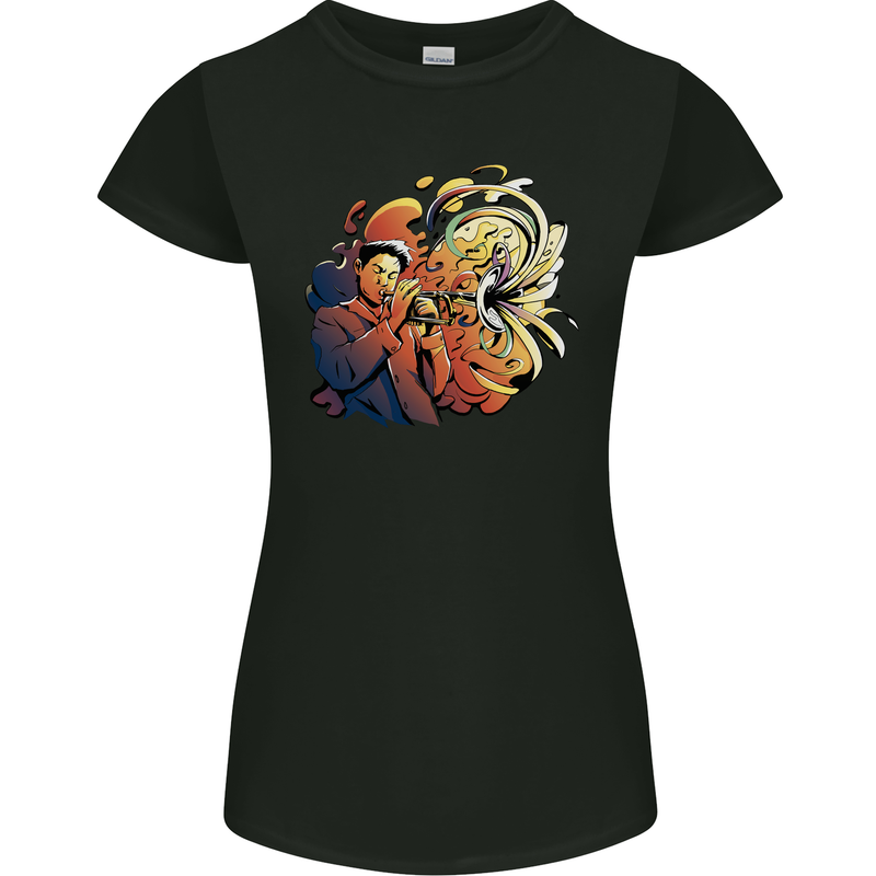 Tumpet Player Jazz Womens Petite Cut T-Shirt Black