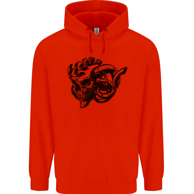 Turbo Skull Car Enthusiast Engine Drifting Childrens Kids Hoodie Bright Red