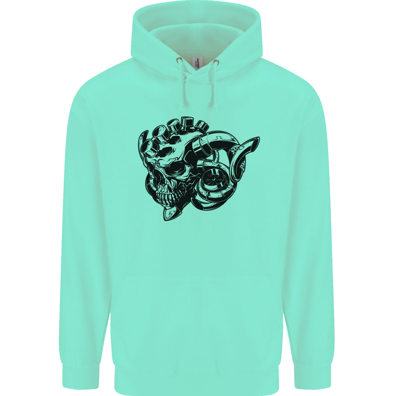 Turbo Skull Car Enthusiast Engine Drifting Childrens Kids Hoodie Peppermint