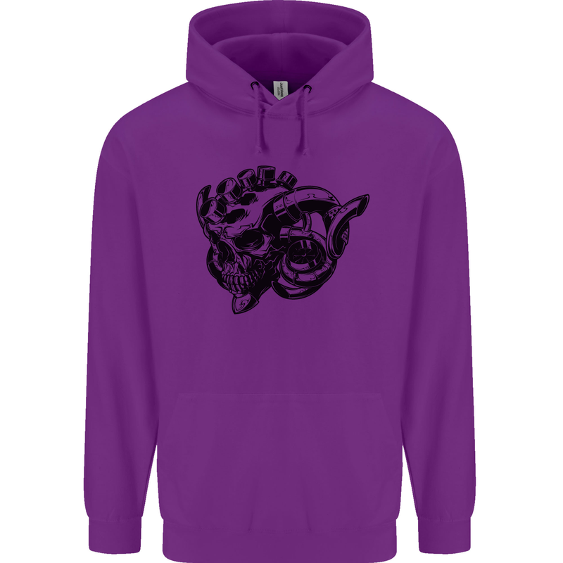 Turbo Skull Car Enthusiast Engine Drifting Childrens Kids Hoodie Purple