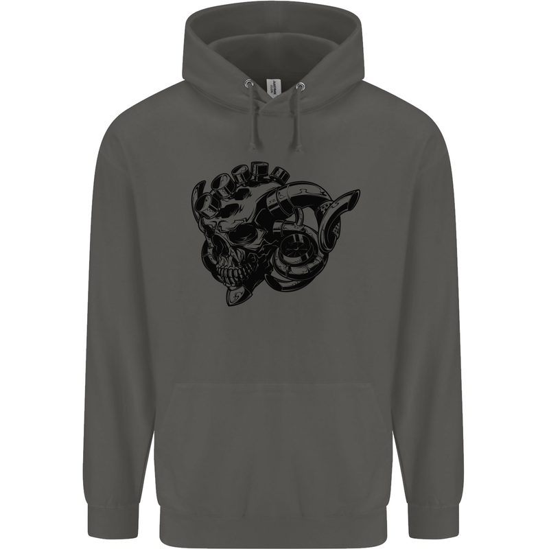Turbo Skull Car Enthusiast Engine Drifting Childrens Kids Hoodie Storm Grey