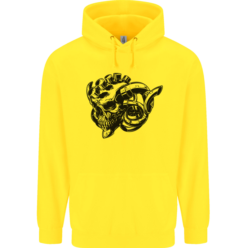 Turbo Skull Car Enthusiast Engine Drifting Childrens Kids Hoodie Yellow