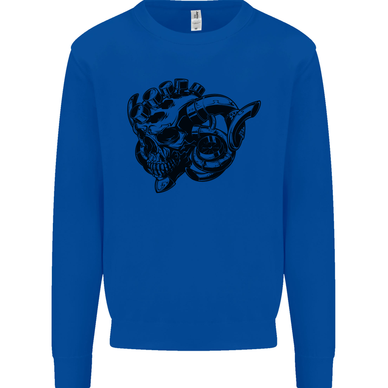 Turbo Skull Car Enthusiast Engine Drifting Kids Sweatshirt Jumper Royal Blue
