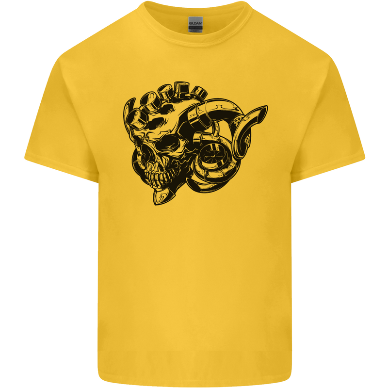 Turbo Skull Car Enthusiast Engine Drifting Kids T-Shirt Childrens Yellow