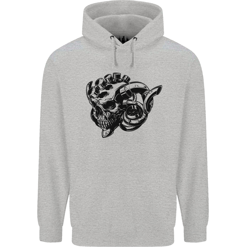 Turbo Skull Car Enthusiast Engine Drifting Mens 80% Cotton Hoodie Sports Grey