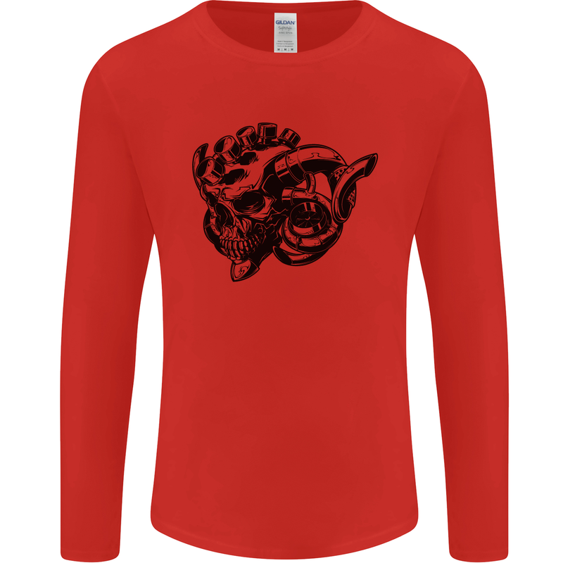 Turbo Skull Car Enthusiast Engine Drifting Mens Long Sleeve T-Shirt Red