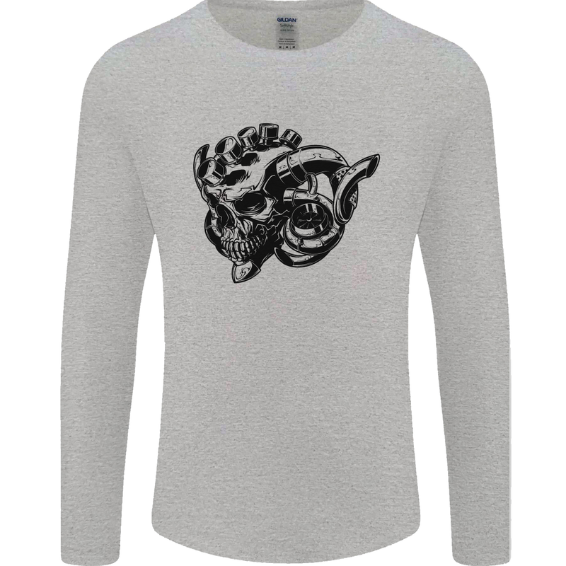 Turbo Skull Car Enthusiast Engine Drifting Mens Long Sleeve T-Shirt Sports Grey