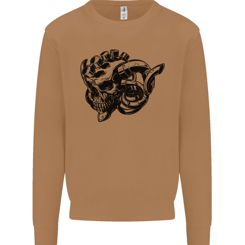 Turbo Skull Car Enthusiast Engine Drifting Mens Sweatshirt Jumper Caramel Latte