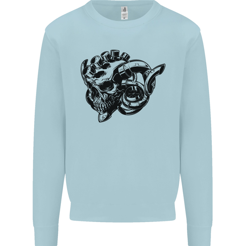 Turbo Skull Car Enthusiast Engine Drifting Mens Sweatshirt Jumper Light Blue
