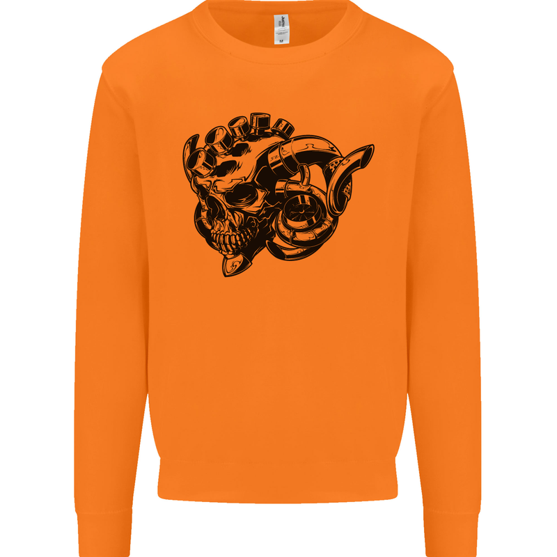 Turbo Skull Car Enthusiast Engine Drifting Mens Sweatshirt Jumper Orange