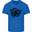 Turbo Skull Car Enthusiast Engine Drifting Mens V-Neck Cotton T-Shirt Royal Blue