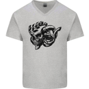Turbo Skull Car Enthusiast Engine Drifting Mens V-Neck Cotton T-Shirt Sports Grey