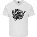 Turbo Skull Car Enthusiast Engine Drifting Mens V-Neck Cotton T-Shirt White