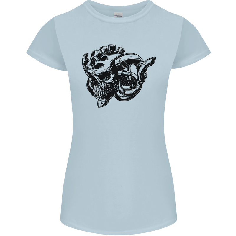 Turbo Skull Car Enthusiast Engine Drifting Womens Petite Cut T-Shirt Light Blue