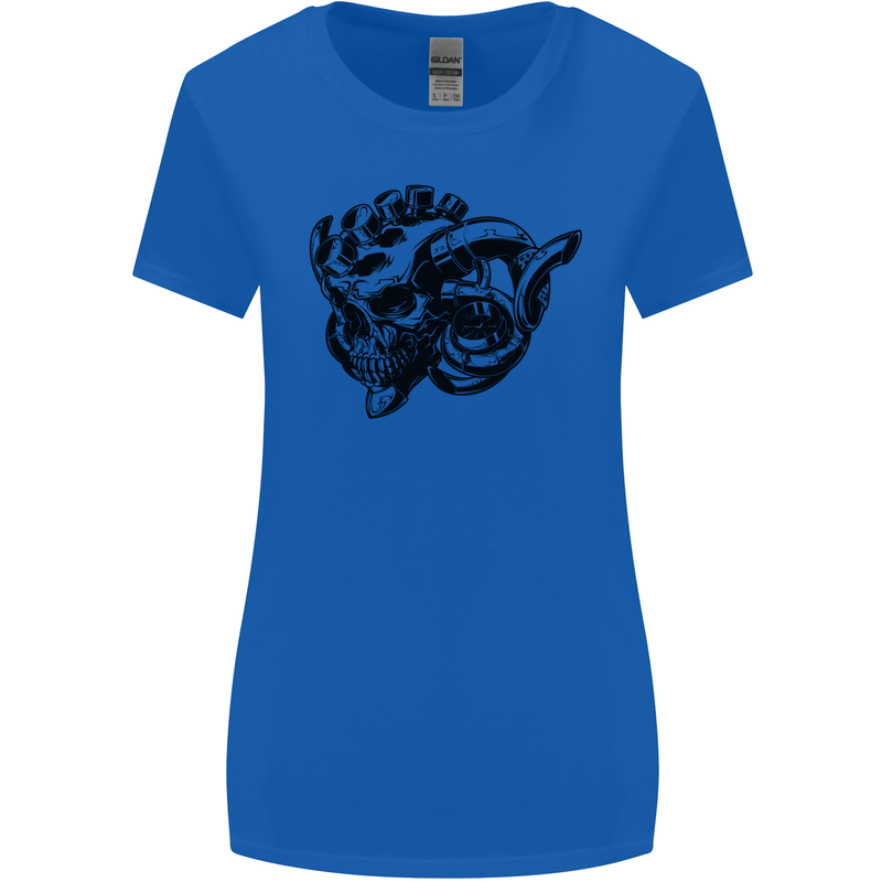 Turbo Skull Car Enthusiast Engine Drifting Womens Wider Cut T-Shirt Royal Blue