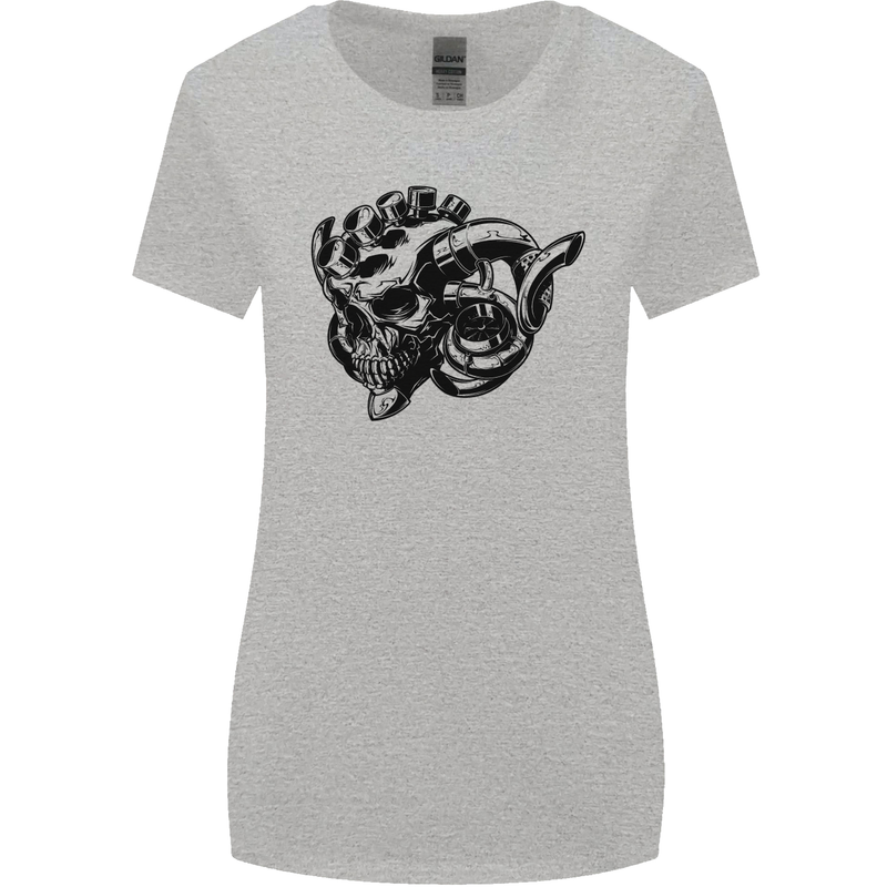 Turbo Skull Car Enthusiast Engine Drifting Womens Wider Cut T-Shirt Sports Grey