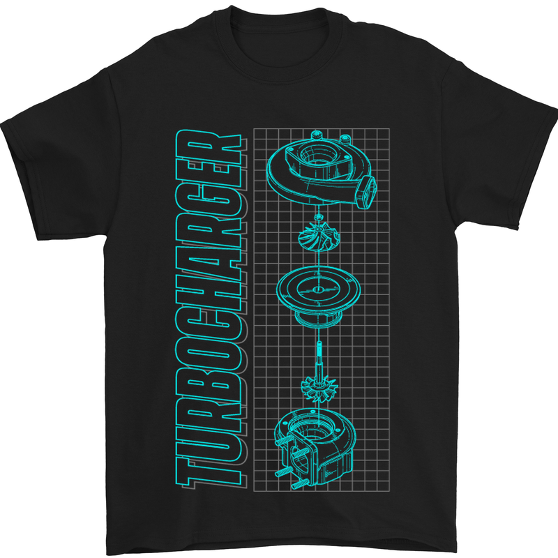 Turbocharger Schematics Muscle Car Drift Mens T-Shirt Cotton Gildan Black