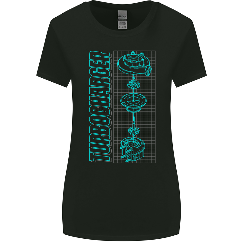 Turbocharger Schematics Muscle Car Drift Womens Wider Cut T-Shirt Black