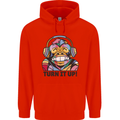 Turn It Up Monkey DJ Headphones Music Childrens Kids Hoodie Bright Red