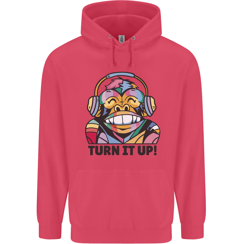 Turn It Up Monkey DJ Headphones Music Childrens Kids Hoodie Heliconia