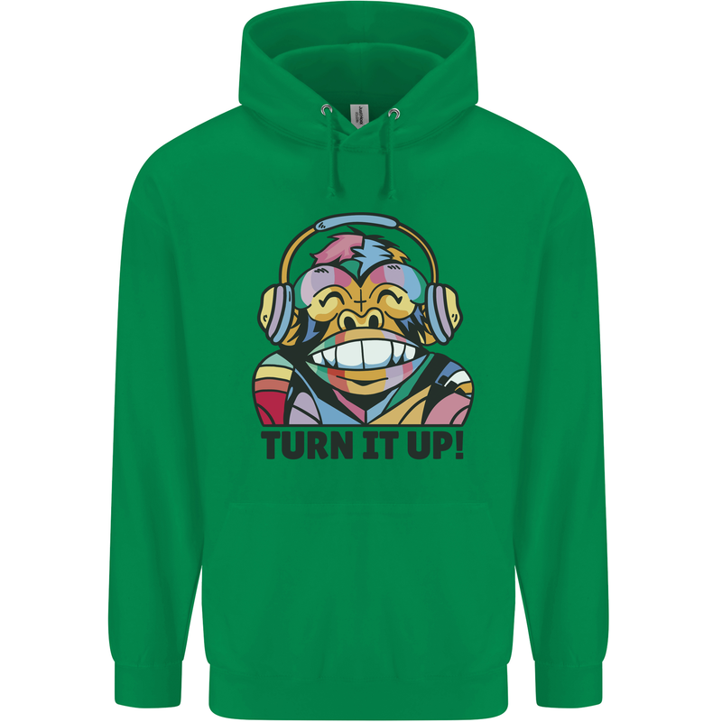 Turn It Up Monkey DJ Headphones Music Childrens Kids Hoodie Irish Green