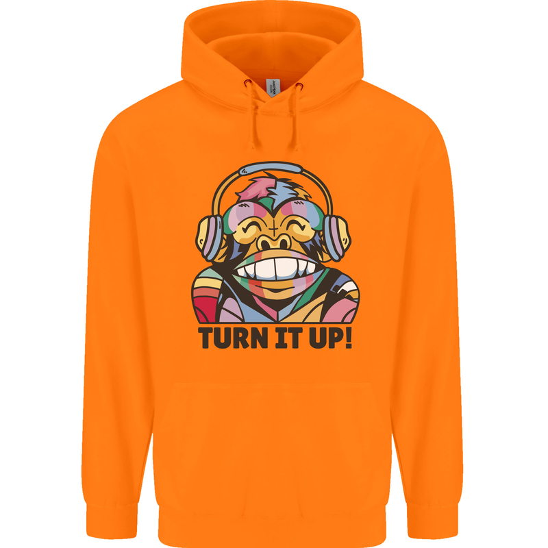 Turn It Up Monkey DJ Headphones Music Childrens Kids Hoodie Orange